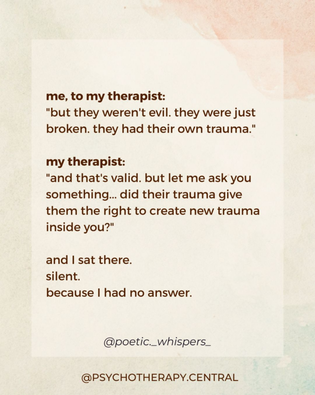 A reflective image about holding space for both empathy toward those who hurt you and acknowledgment of the trauma they caused.