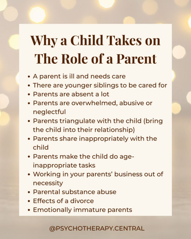 Illustration representing parentification — a child stepping into the caretaker role within a family system.