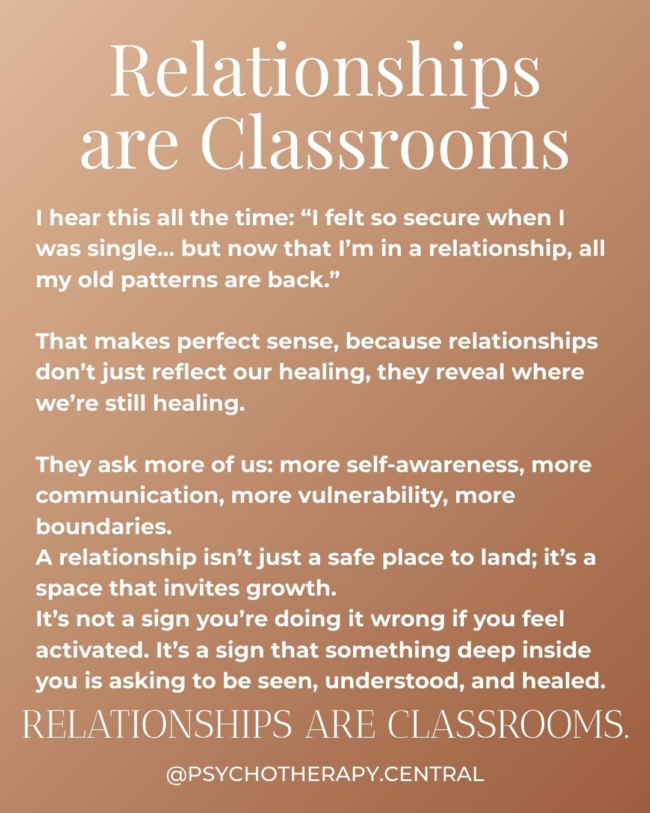 A reflective image representing how relationships serve as classrooms for healing old attachment patterns and fostering personal growth.