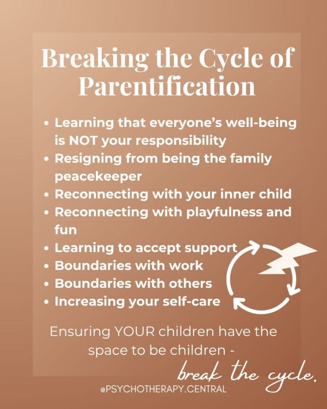 A gentle reminder about breaking the cycle of parentification through boundaries, self-care, inner child healing, and learning to accept support.