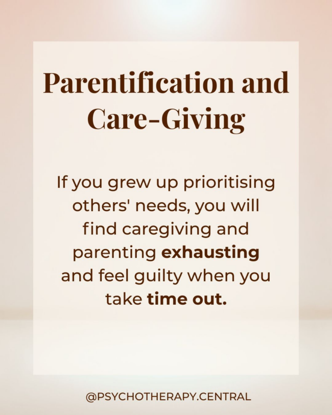 A compassionate reminder about parentification — why caregiving and parenting feel exhausting when you grew up always putting others first.