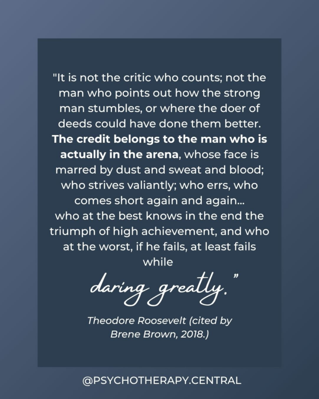 Inspirational reflection on the courage of showing up imperfectly, breaking cycles, and daring greatly on the healing journey.