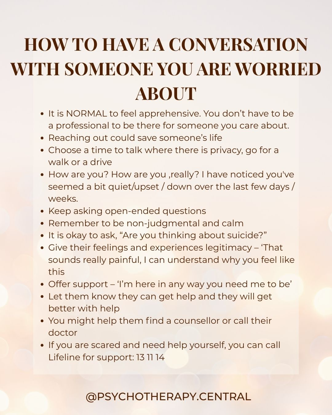 A guide on how to supportively approach a conversation with someone you are worried about regarding suicide.